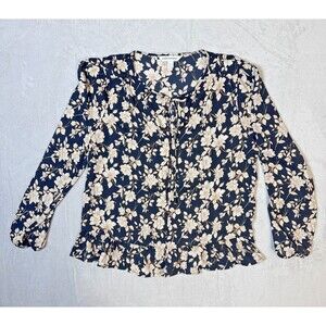 Counterparts Black/Tan Floral Tie Front Ruffle Women's Blouse Size Medium